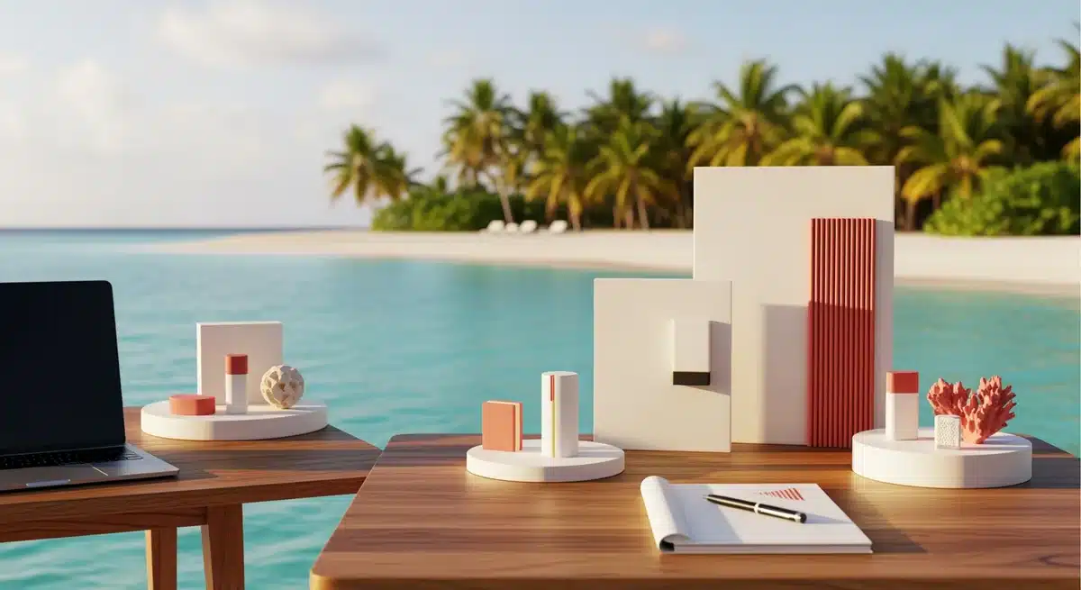 Sol Islands paradis tropical avec eaux turquoise et palmiers pour guide produits SOL'S 2026